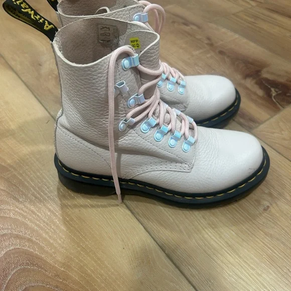 Dr. Martens Pink Combat Boots with Iridescent Hardware - Picture 4 of 8
